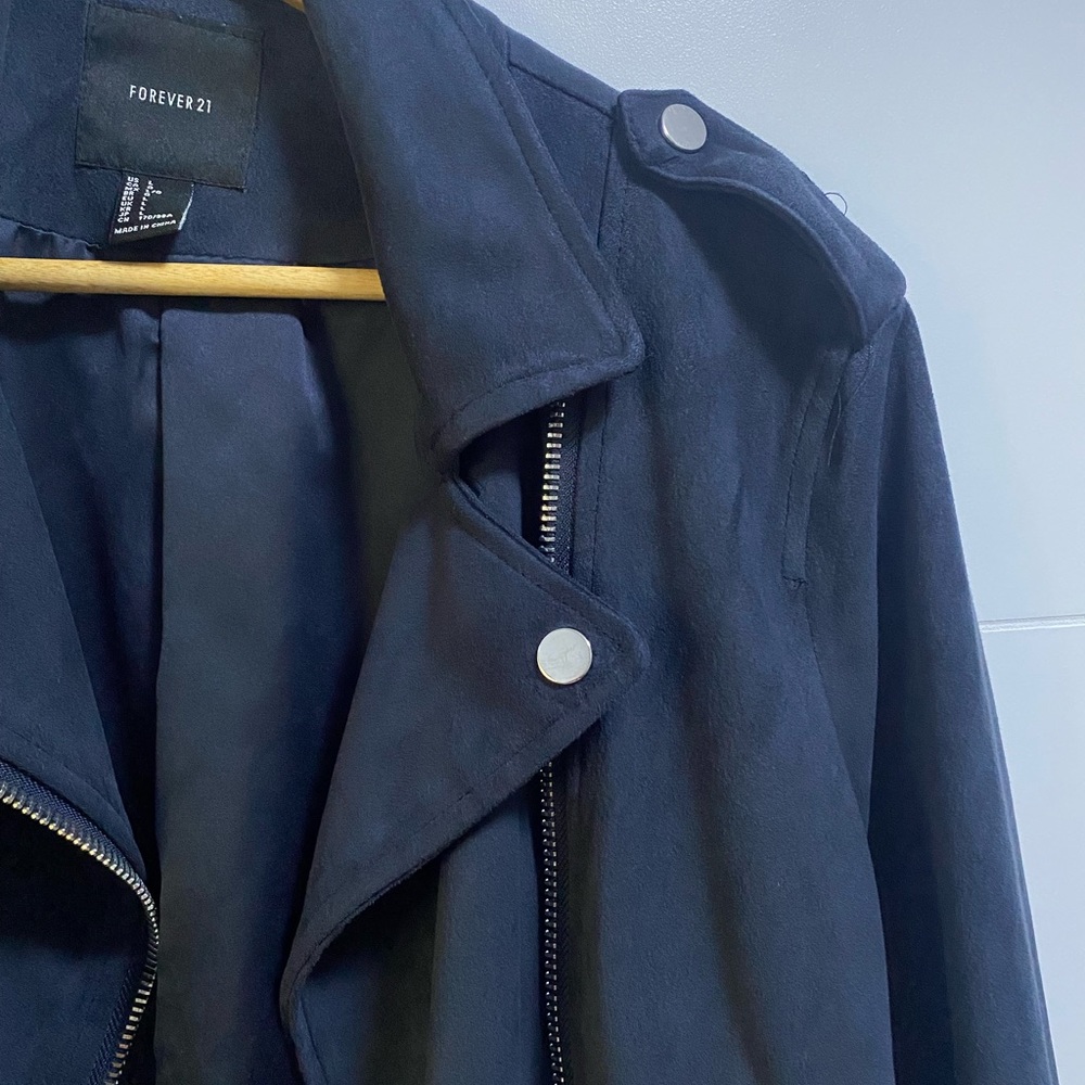 Navy Faux Suede Biker Jacket